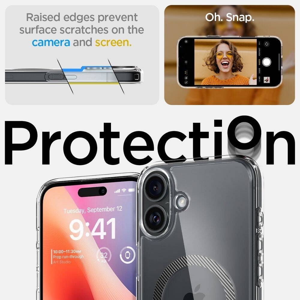 SPIGEN case ULTRA HYBRID MAG compatible with MagSafe for IPHONE 16 carbon fiber