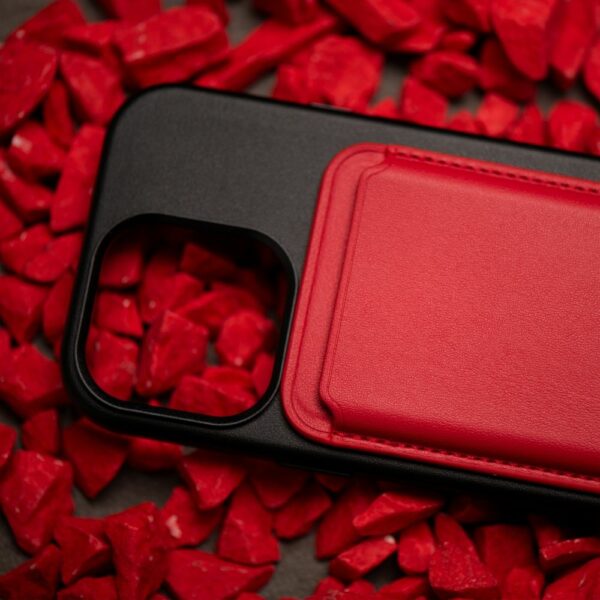 LEATHER MAG WALLET compatible with MagSafe red