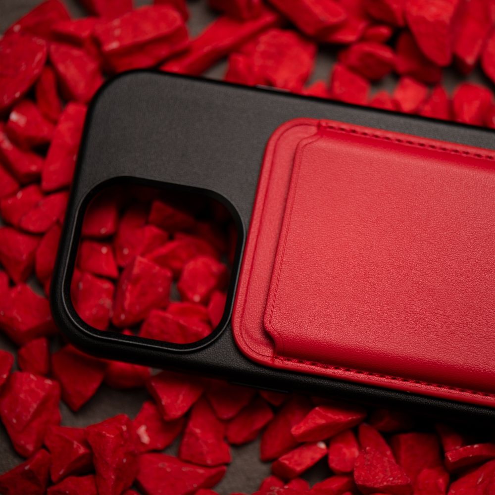 LEATHER MAG WALLET compatible with MagSafe red
