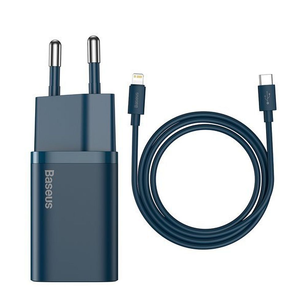 3496d08843b4e1944bce3fe1ca939ab5 BASEUS wall charger Type C + cable Type C to Lightning PD QC3.0 3A 20W TZCCSUP-B03 blue