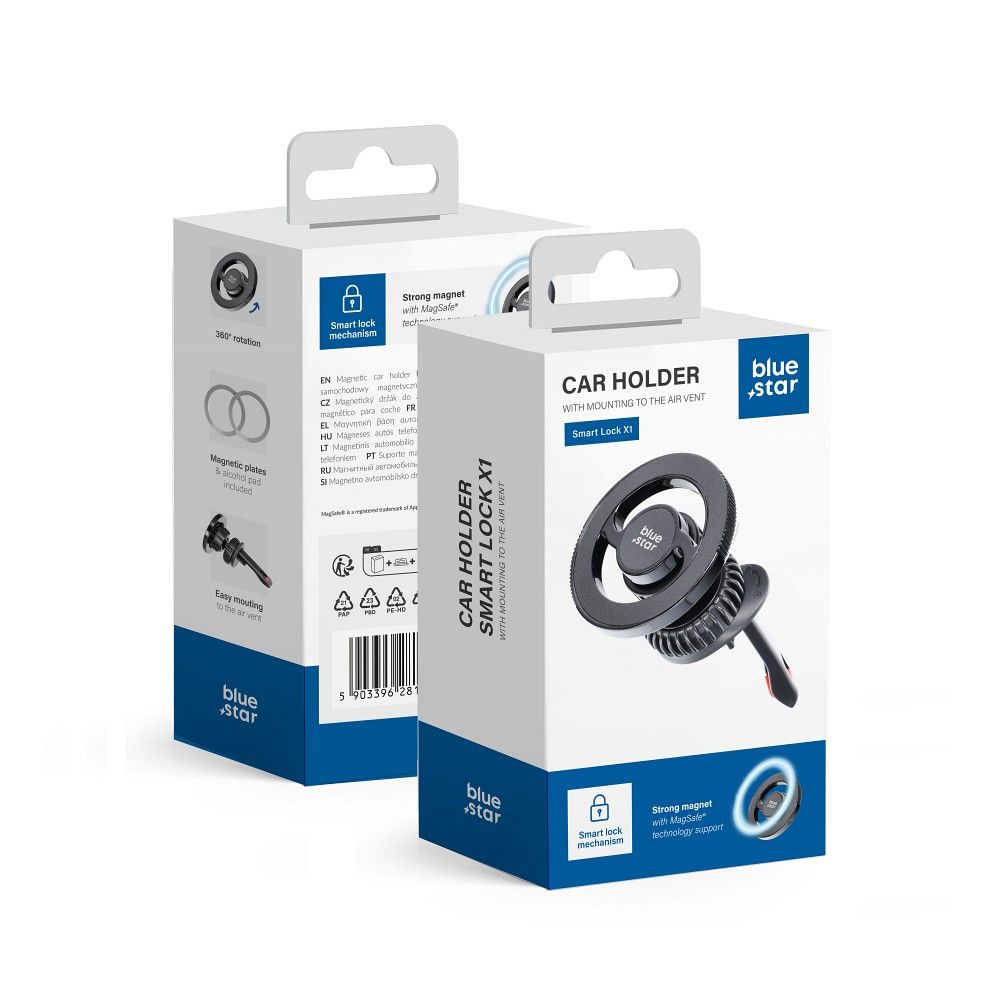 BLUE STAR magnetic car holder for air vent compatible with MagSafe SMART LOCK X1 black