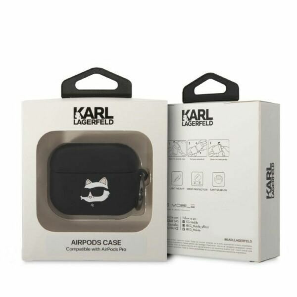 KARL LAGERFELD case for APPLE Airpods Pro KLAPRUNCHK (3D Sil NFT Choupette) black