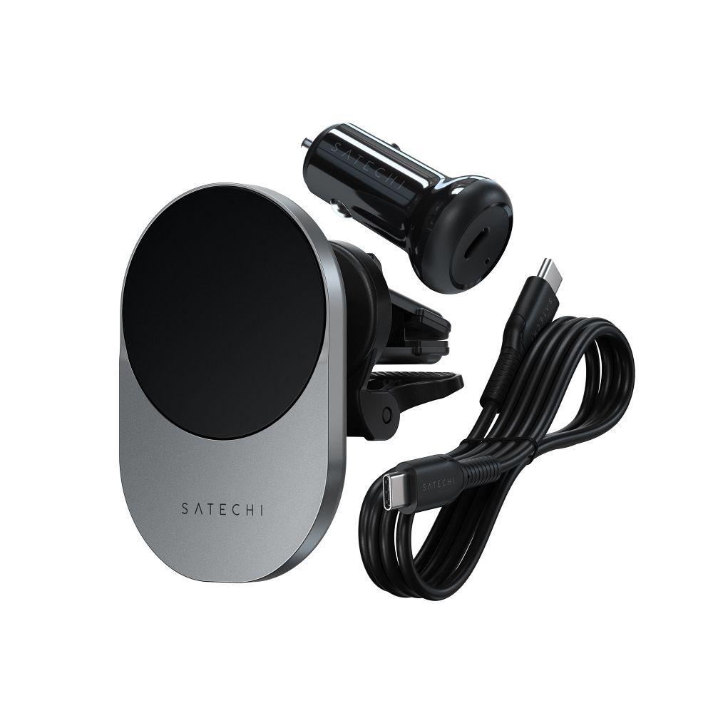 SATECHI magnetic car holder for air vent with wireless chargibg compatible with MagSafe Qi2 15W ST-Q2CCM space gray