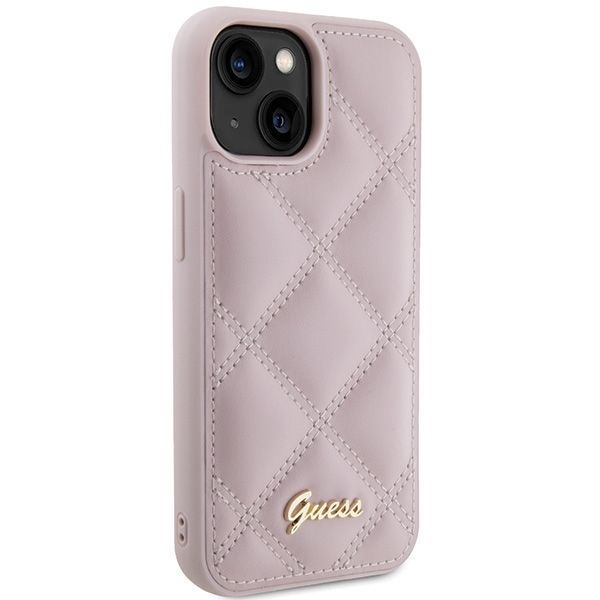 GUESS case for IPHONE 13 / 14 / 15 GUHCP15SPSQSQSP (Quilted Metal Logo) pink
