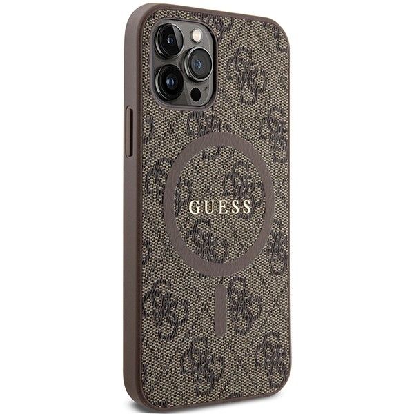 GUESS case for IPHONE 12 / 12 Pro compatible with MagSafe GUHMP12MG4GFRW (4G Ring classic logo) brown
