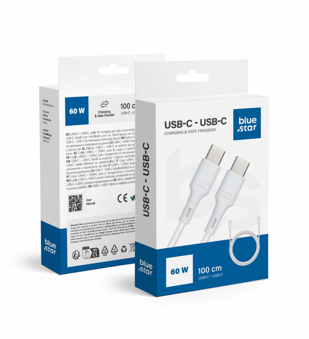 BLUE STAR cable 3A 60W Type C to Type C DC-001CC3.0 1 m white