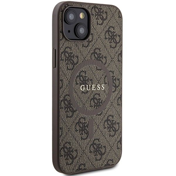 GUESS case for IPHONE 15 compatible with MagSafe GUHMP15SG4GFRW (4G Ring classic logo) brown