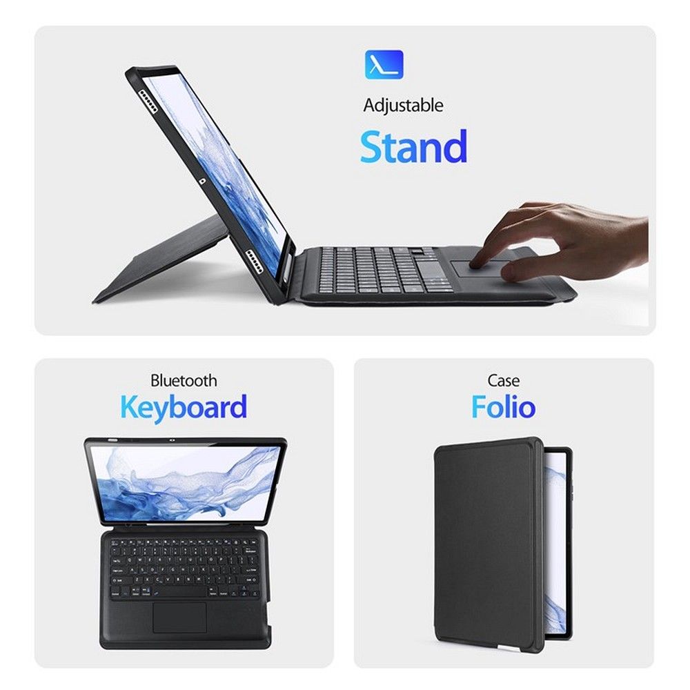 DUX DUCIS case DK foldable with Wireless Keyboard for SAMSUNG Tab S8 Plus (X800/X806)/S7FE(T730/T736B)/S7 Plus (T970/T976B) black