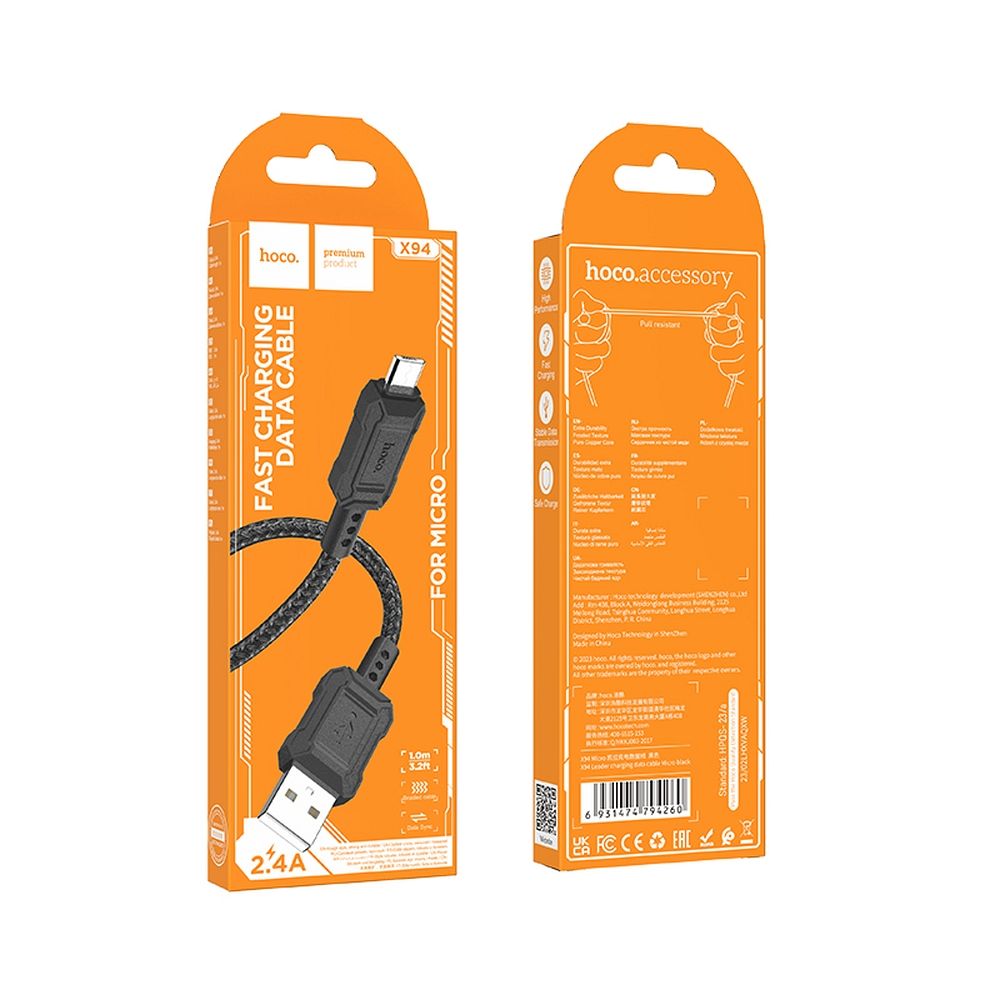 EOL HOCO cable USB A to Micro USB 2,4A X94 1 m black