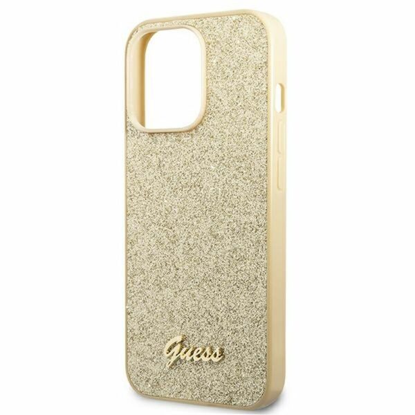 GUESS case for IPHONE 14 Pro GUHCP14LHGGSHD (Glitter Flakes Script Metal Logo) gold