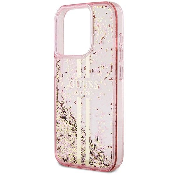 GUESS case for IPHONE 15 Pro GUHCP15LLFCSEGP (Liquid Glitter Gold Stripes) pink