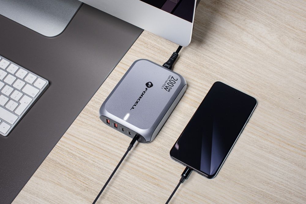 FORCELL F-ENERGY GaN III VT-51 desktop charger 3 x Typ C + 2 x USB A PD QC4.0 SFC2.0 5A 200W gray