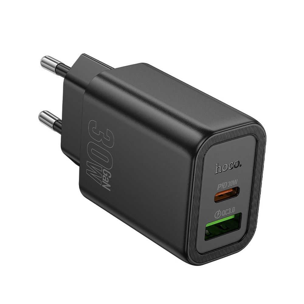 HOCO wall charger USB A + Type C PD QC3.0 3A 30W N63 black