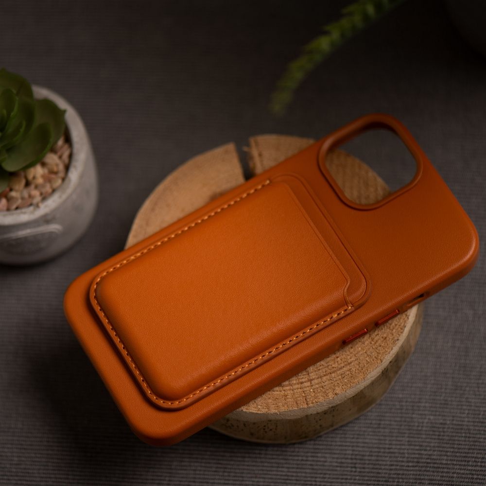 LEATHER MAG WALLET compatible with MagSafe orange