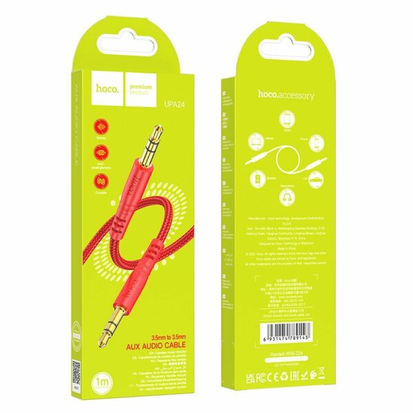 HOCO kabel AUX Jack 3,5 mm (male) to Jack 3,5 mm (male) UPA24 1 m red