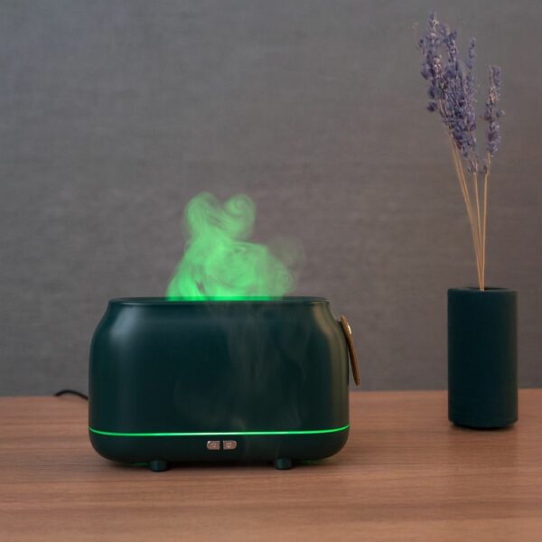 Colorful flame aromatherapy machine / humidifier / diffuser Art Deco model HZ005 dark green