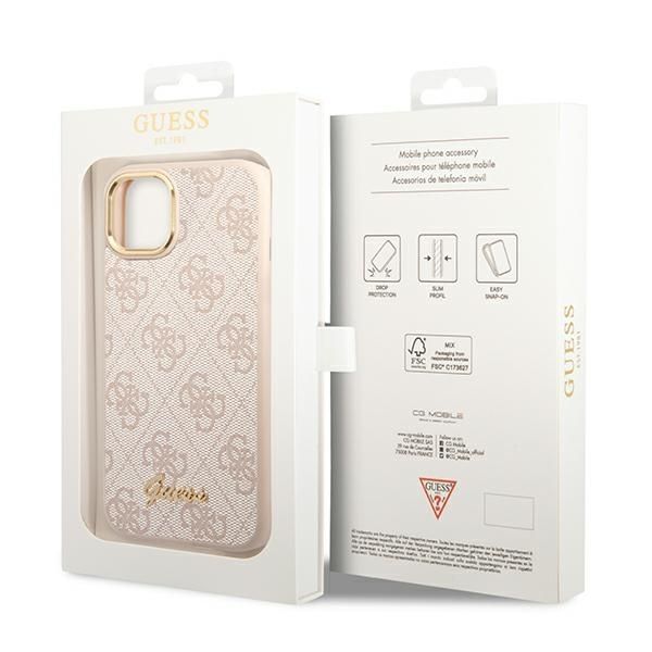 GUESS case for IPHONE 13 / 14 / 15 GUHCP14SHG4SHP (4G Vintage Gold Logo) pink
