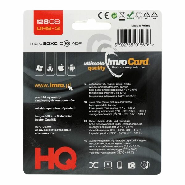 IMRO memory card microSD 128GB 100MB/s class10 UHS 3 4K with adapter SD
