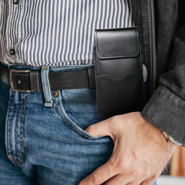 ROYAL - Leather universal flap pocket / black - Size XL - IPHONE 11 / 12 / 13 / SAMSUNG S7 EDGE