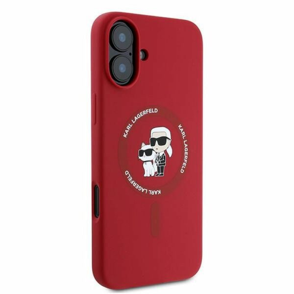 KARL LAGERFELD case for IPHONE 16 Plus compatible with MagSafe KLHMP16MSCMKCRHR (Silicone KC Body Ring) red