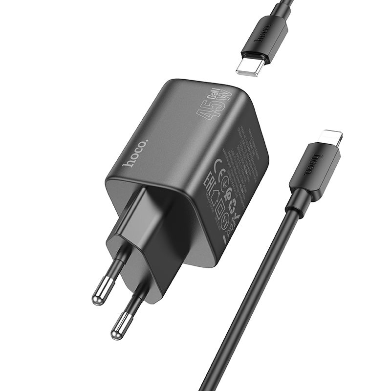 HOCO charger 2 x Type C + cable Type C to Lightning PD QC 45W GaN N42 black