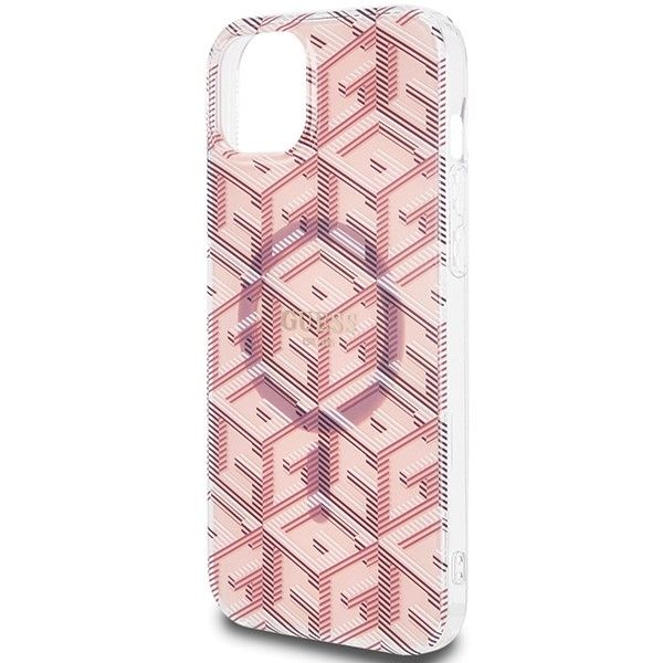 GUESS case for IPHONE 15 compatible with MagSafe GUHMP15SHGCUSTGP (IML GCUBE) pink