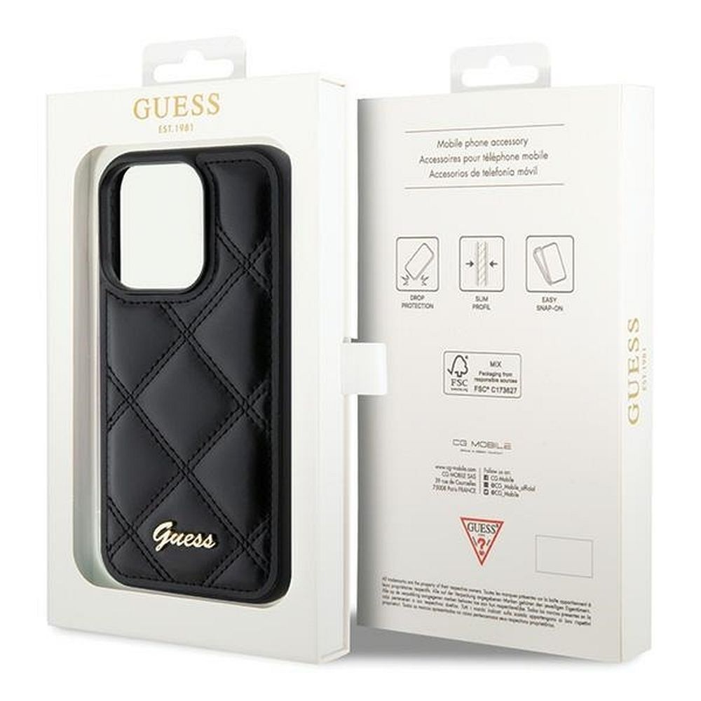 GUESS case for IPHONE 15 Pro Max GUHCP15XPSQSQSK (Quilted Metal Logo) black