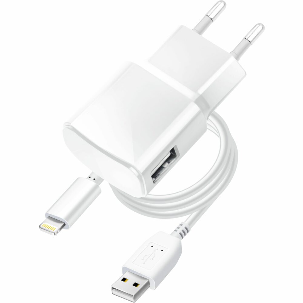 4b2ebb163c9c30572a0f85f6c99530a3 BLUE STAR travel charger 1A 5W USB A + cable USB A to Lightning TFK-TC-1100B white