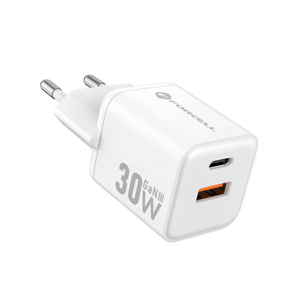 FORCELL F-ENERGY Mini GaN III VT-35 travel charger with 1 x Type C + 1x USB A sockets, PD QC4.0 30W white