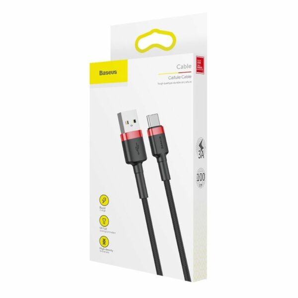 BASEUS cable USB Cafule to Type C 3A CATKLF-B91 1m 1 metr Red-Black