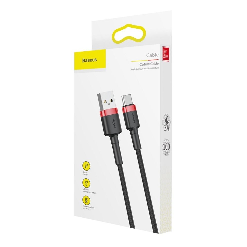 4e89842eb7390de1a4355736119bbec5 BASEUS cable USB Cafule to Type C 3A CATKLF-B91 1m 1 metr Red-Black