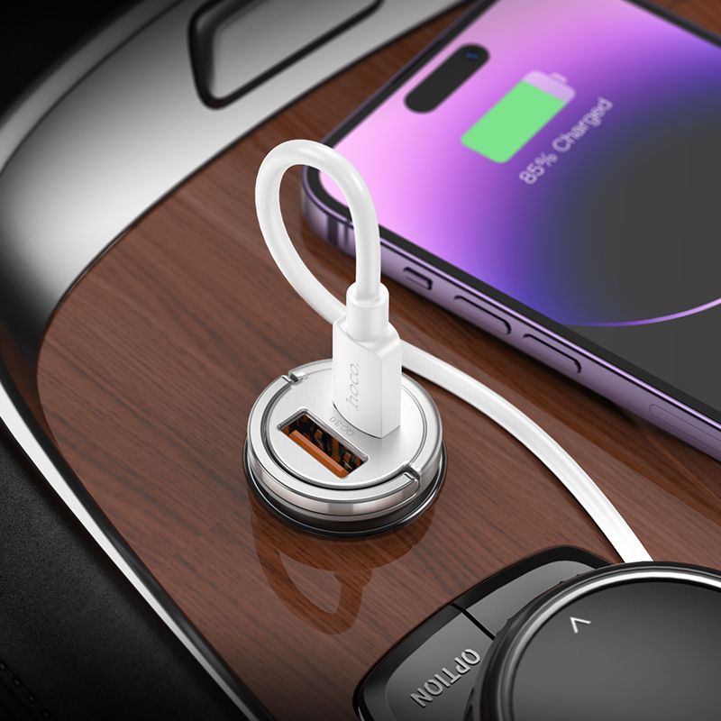 HOCO car charger USB A + Type C + cable Type C to Lightning PD QC3.0 4A 45W NZ10 silver