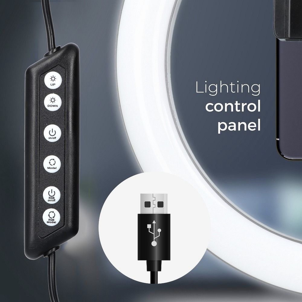 LED Ring Stream RGB lamp 12" FULL COLOR with holder for mobile + tripod black
