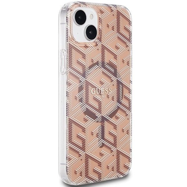 GUESS case for IPHONE 15 compatible with MagSafe GUHMP15SHGCUSTGW (IML GCUBE) brown