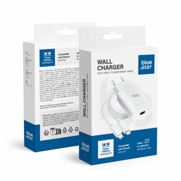 BLUE STAR travel charger Type C + cable Type C to Lightning PD QC4.0 3A 18W TFK-TC-1099C white