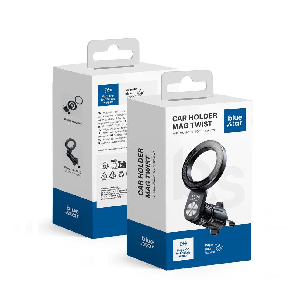 BLUE STAR magnetic car holder for air vent compatible with MagSafe MAG TWIST black