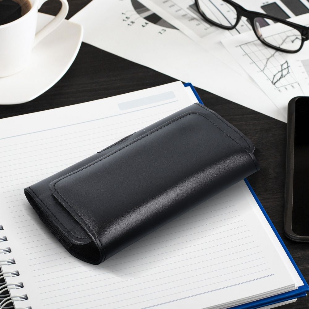 ROYAL universal horizontal leather belt holster size M for IPHONE 12 MINI / 13 MINI / SAMSUNG A40 / S8 / XIAOMI 12 / Redmi 5A black