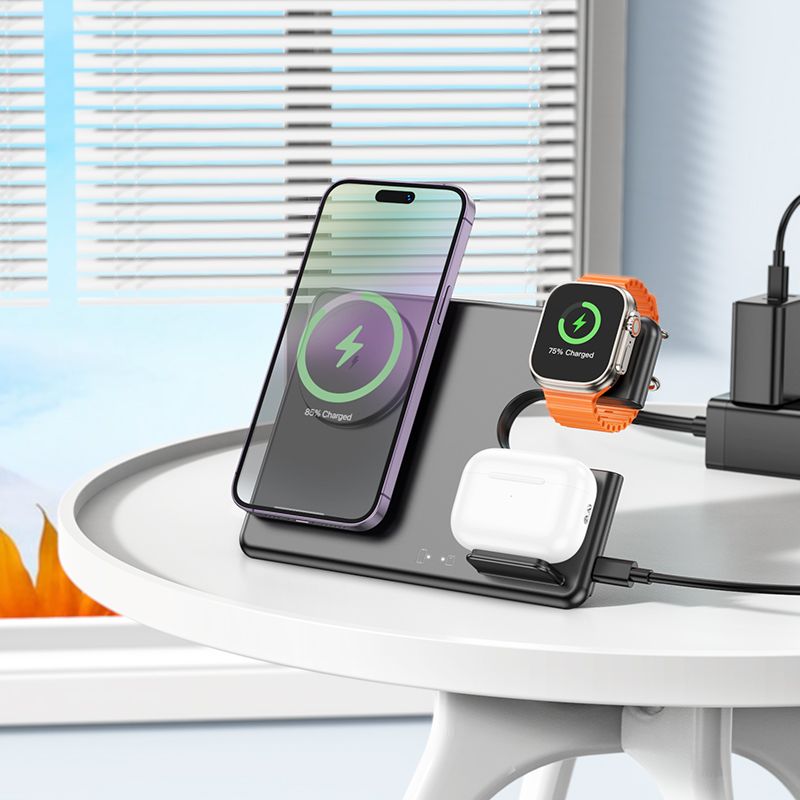 HOCO wirelles charger 3in1 compatible with Apple Watch 15W CQ1 black