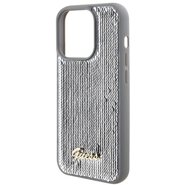 GUESS case for IPHONE 15 Pro GUHCP15LPSFDGSS (Sequin Script Metal) silver
