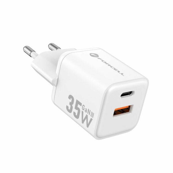 FORCELL F-ENERGY Mini GaN III VT-35C travel charger with 1 x Type C + 1x USB A sockets, PD QC4.0 35W white