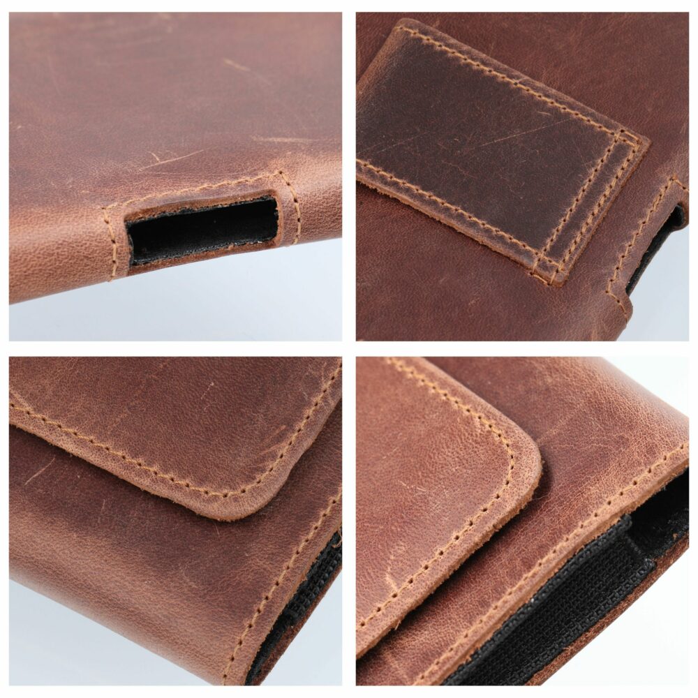 ROYAL Crazy Horse universal horizontal leather belt holster size L for IPHONE 12 / 12 PRO / 13 / 13 PRO / 14 / 14 PRO / SAMSUNG S10 / S20 / S21 / A40 / HUAWEI P8 LITE / P30 / P40 / P9 LITE brown