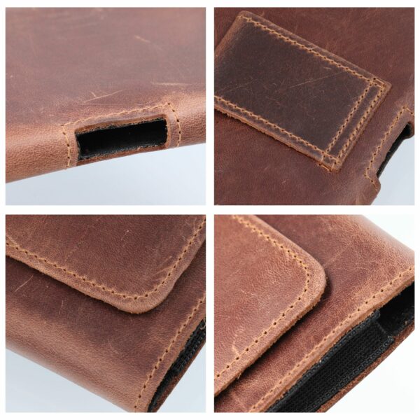 ROYAL Crazy Horse universal horizontal leather belt holster size L for IPHONE 12 / 12 PRO / 13 / 13 PRO / 14 / 14 PRO / SAMSUNG S10 / S20 / S21 / A40 / HUAWEI P8 LITE / P30 / P40 / P9 LITE brown