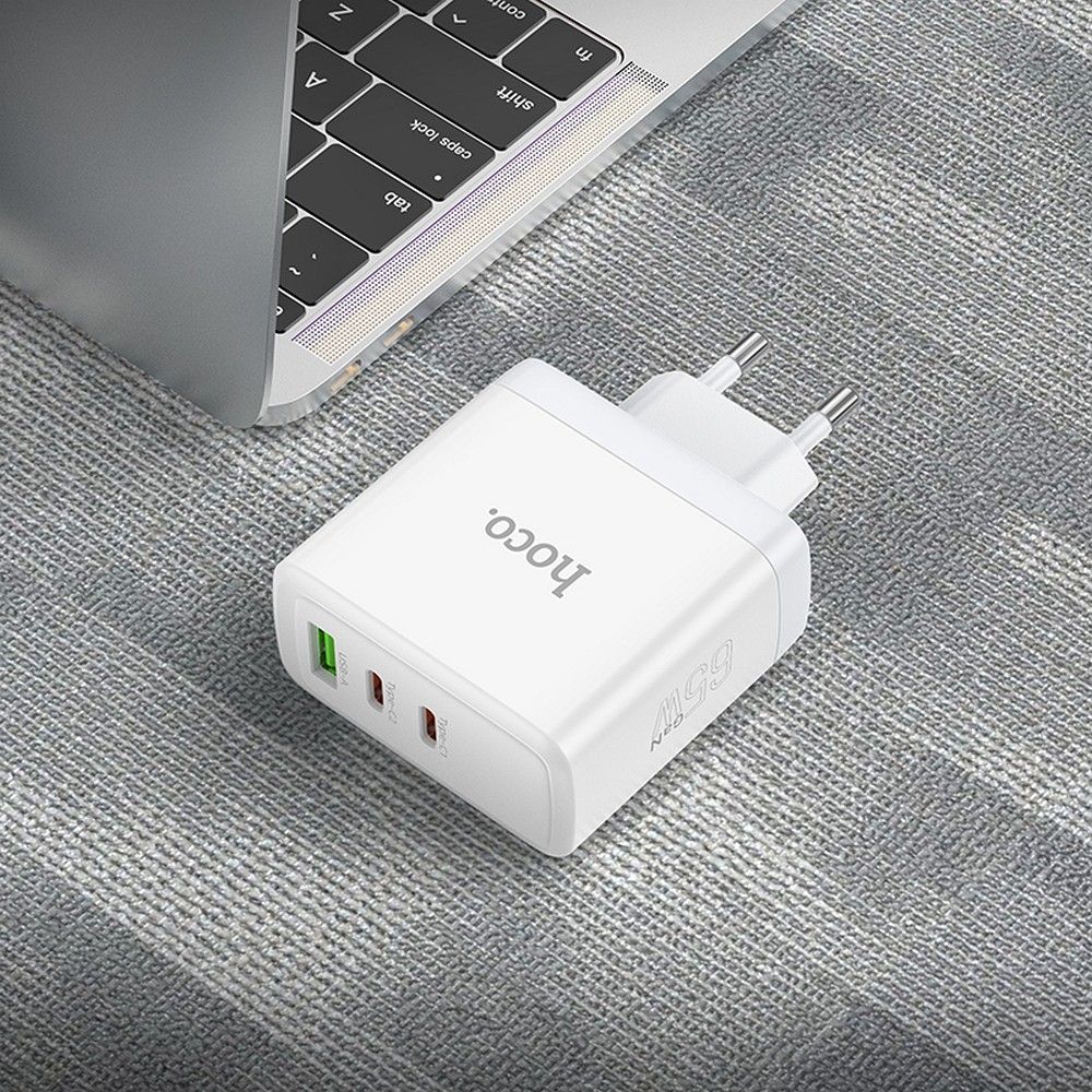 HOCO wall charger 2 x Type C + USB A QC PD 65W GaN N30 white