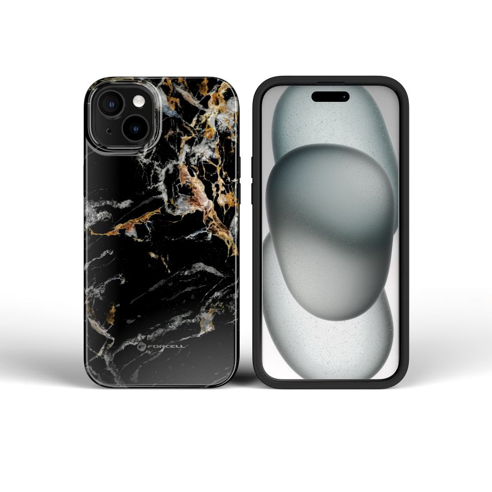 FORCELL F-PROTECT Mirage, Military Drop-Tested case compatible with MagSafe for IPHONE 15 black marble