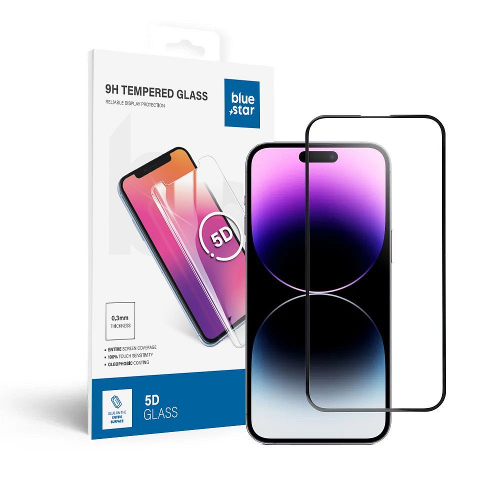 59163bc435fc8ef6a9c02923e3c56270 Tempered Glass Blue Star - APP IPHONE 14 Pro Max 5D Full Cover black