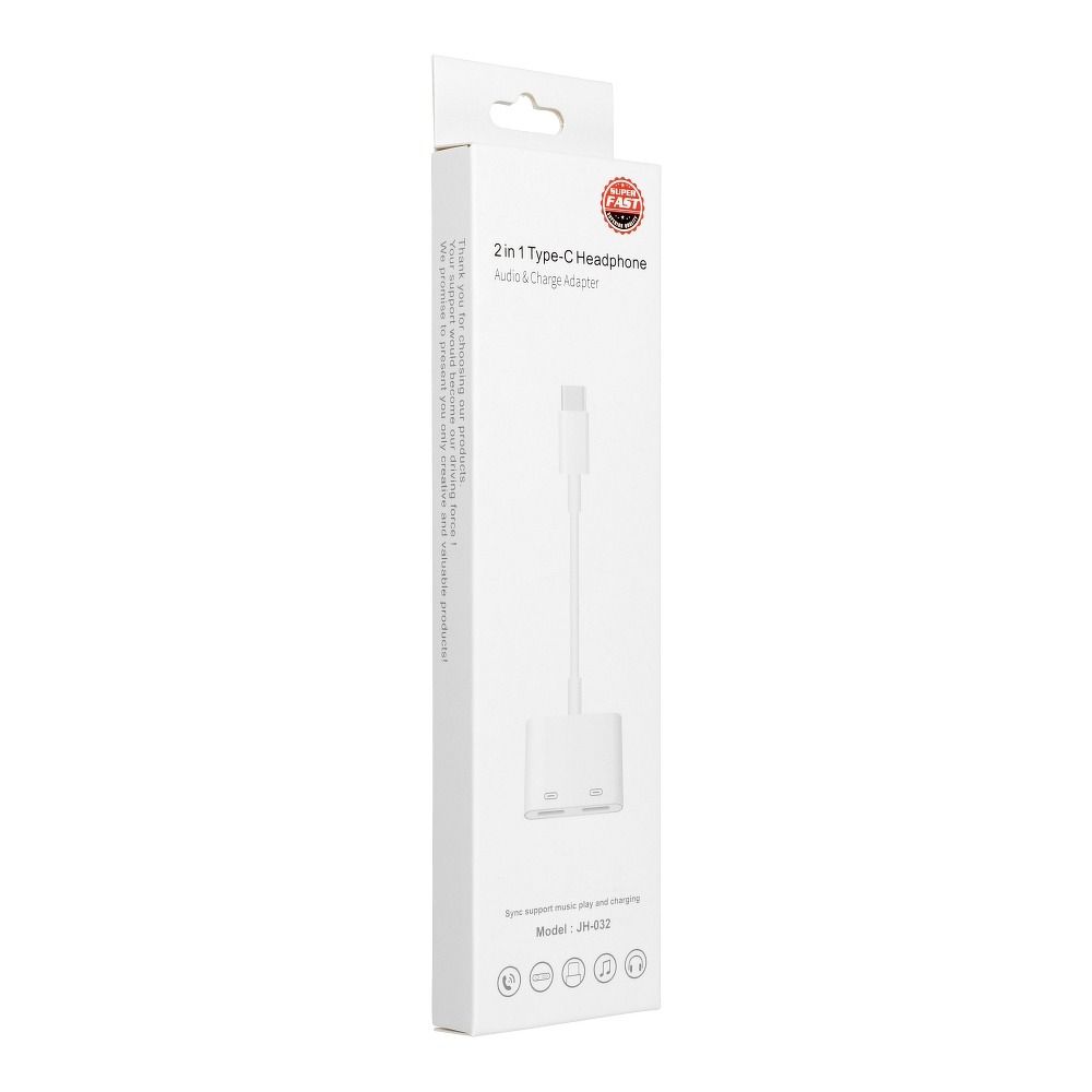 Adaptor AUX 2in1 Type C (male) to Type C (female) / Type C (female) BOX white [DAC]