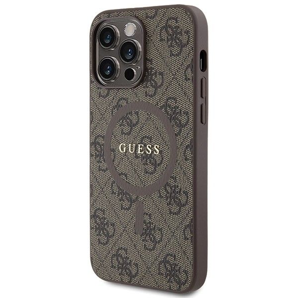 GUESS case for IPHONE 14 Pro compatible with MagSafe GUHMP14LG4GFRW (4G Ring classic logo) brown