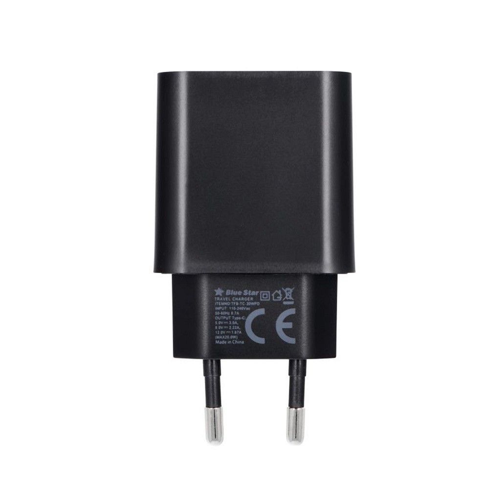 BLUE STAR travel charger Type C + cable Type C to Type C PD QC4.0 3A 20W TFB-TC-20WPD black