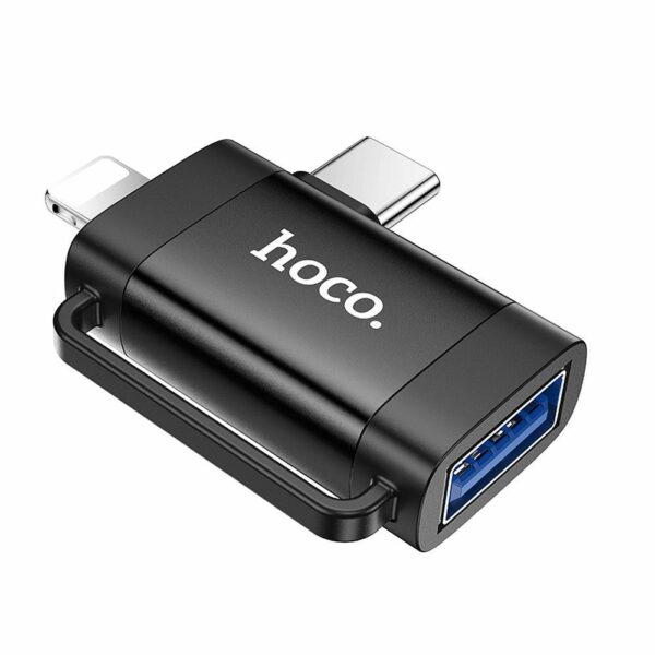 HOCO adapter OTG 2in1 Type C (male) / Lightning (male) to USB A (female) UA31F black