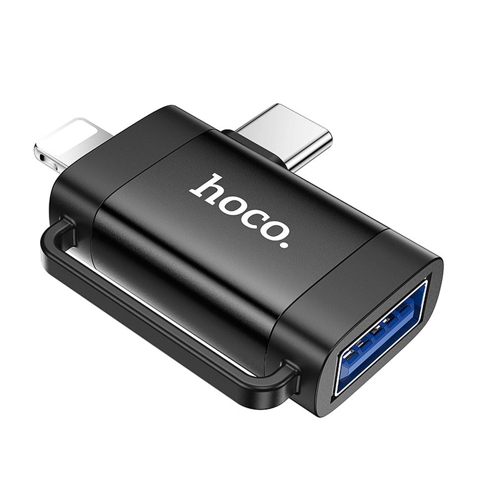 HOCO adapter OTG 2in1 Type C (male) / Lightning (male) to USB A (female) UA31F black